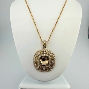 Monet Gold Toned Rhinestone Pendant Necklace